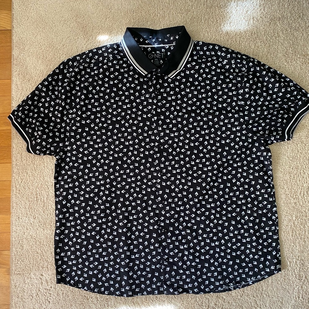 G-NET Men’s 3XL Dress Casual Short Sleeve Shirt Black/White